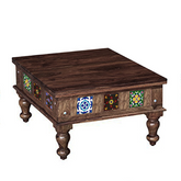 Moroccan Mosaic Lewiston Sheesham Wooden Coffee Table Walnut